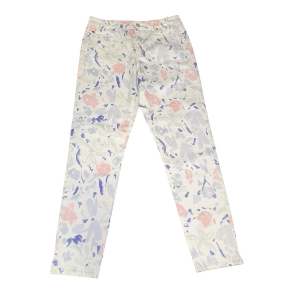 Paul Smith Women's Paint Pastel Floral Pattern Jean Pant White Multi Size 28